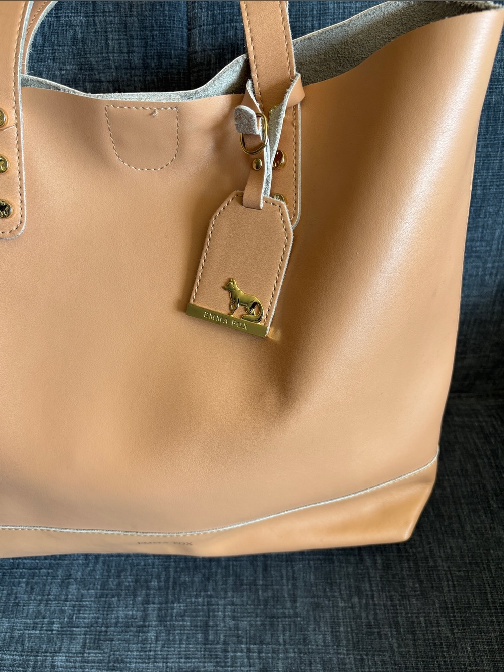 Emma Fox Tan Leather Tote with Luggage Tag - Picture 2 of 8